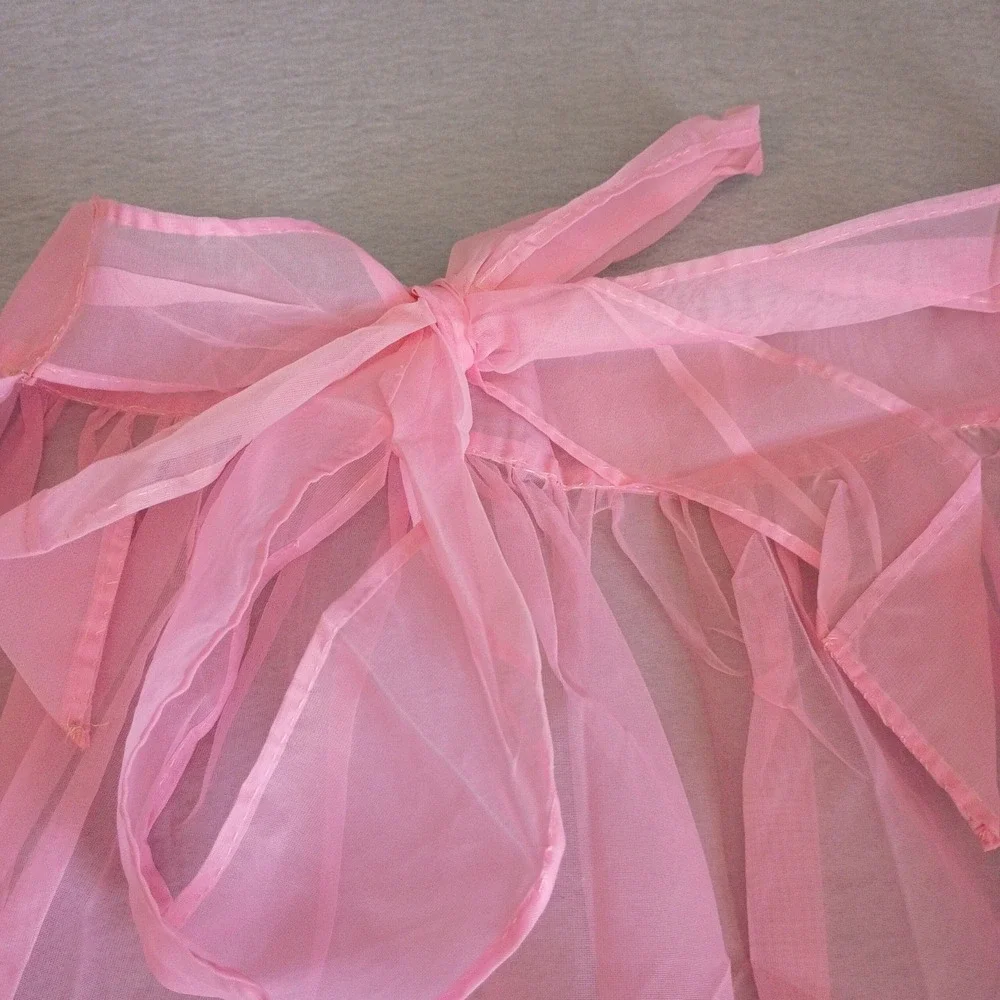 Vintage Handmade Half Apron Sheer Pink Floral Shabby‎ Chic Cottagecore Cute